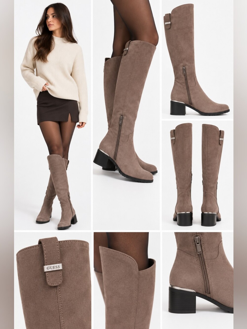 Guess Knee-High Faux Suede Riding Boots in Taupe Size 10